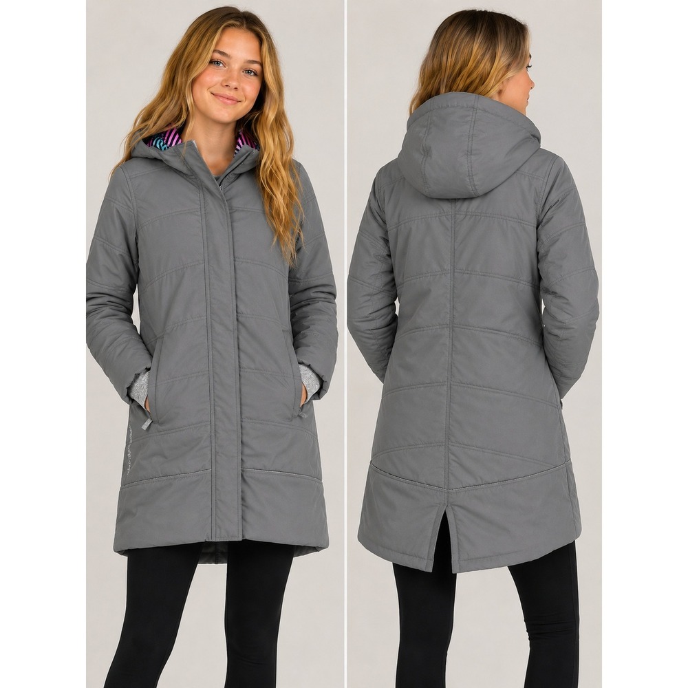 Ivivva Parka Kids Size 10 Gray Insulated Hooded Puffer Jacket